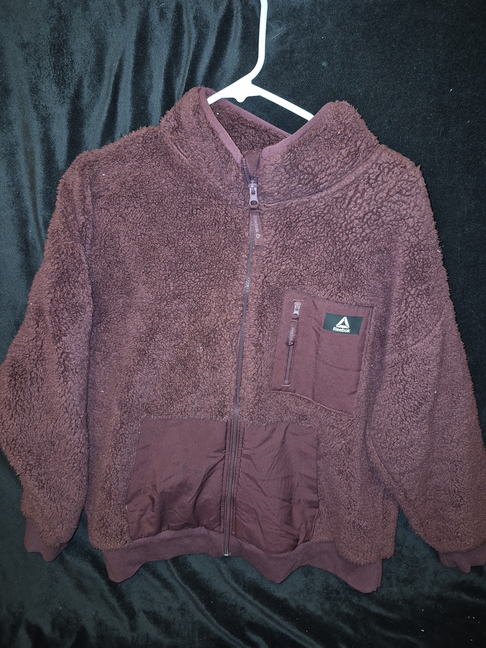 Reebok Womans Burgundy Sherpa Zip-Up Jacket